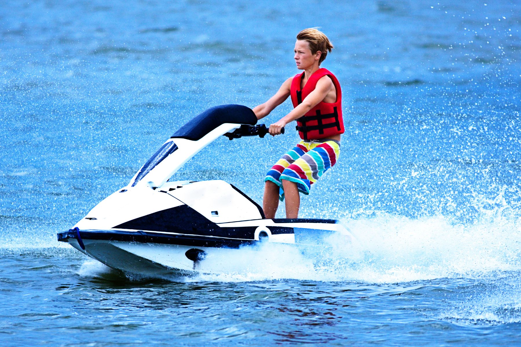 Jet skis and kids kid with jacket