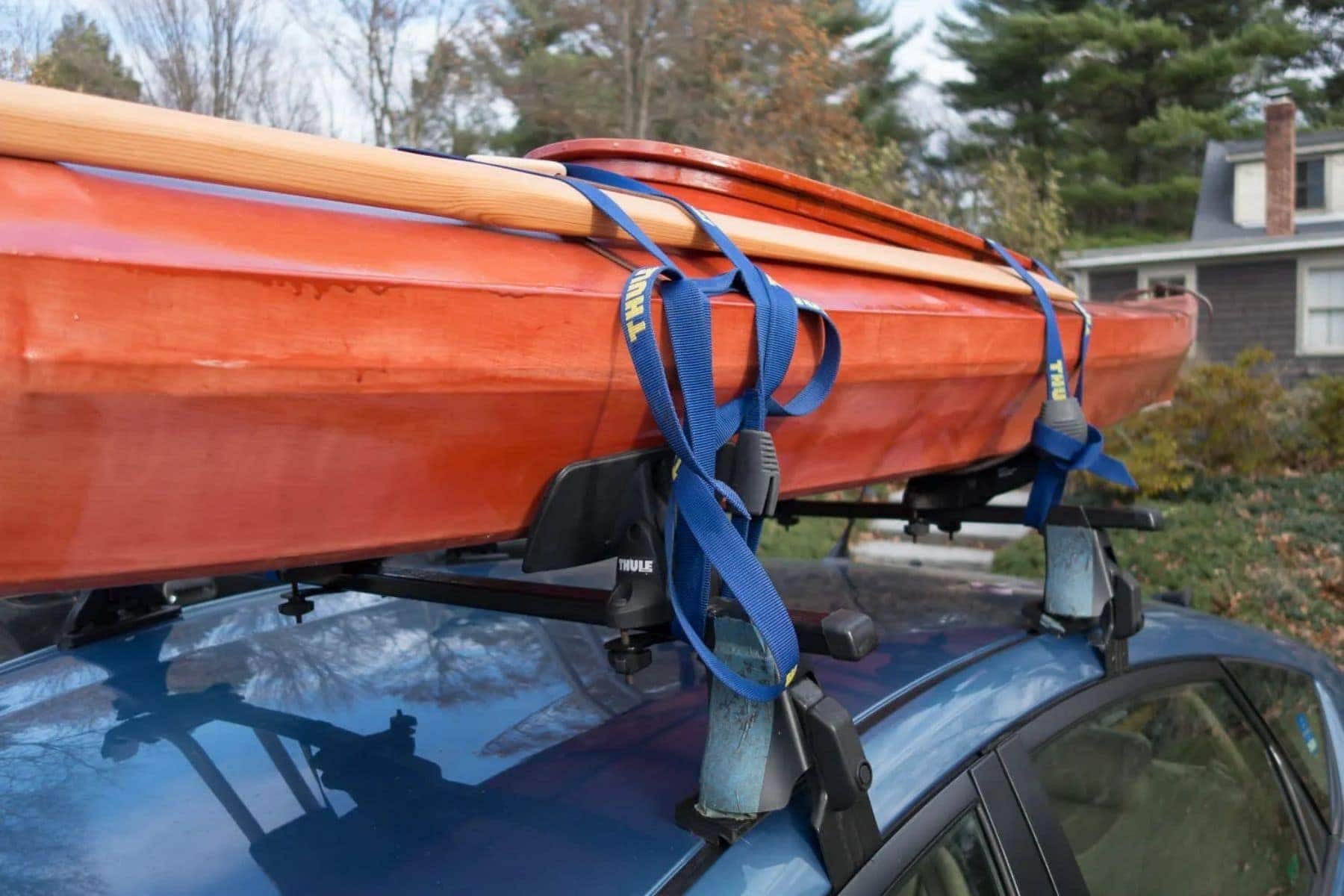 Kayak Strapped To Roof Rack Photo